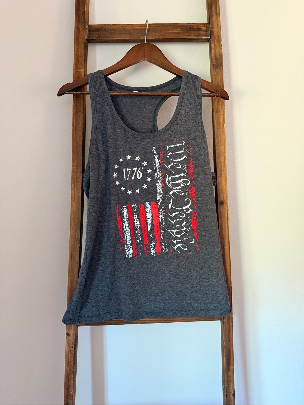 Women's Grey Graphic Tank Top with Patriotic Print